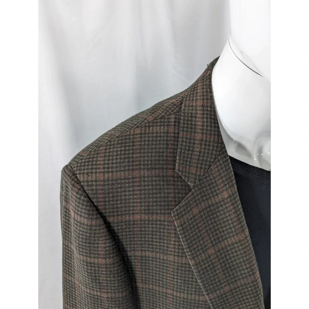 Vitg Hickey Freeman Blazer Sport Suit Jacket Green Red Glenn Check 42L Soft Wool